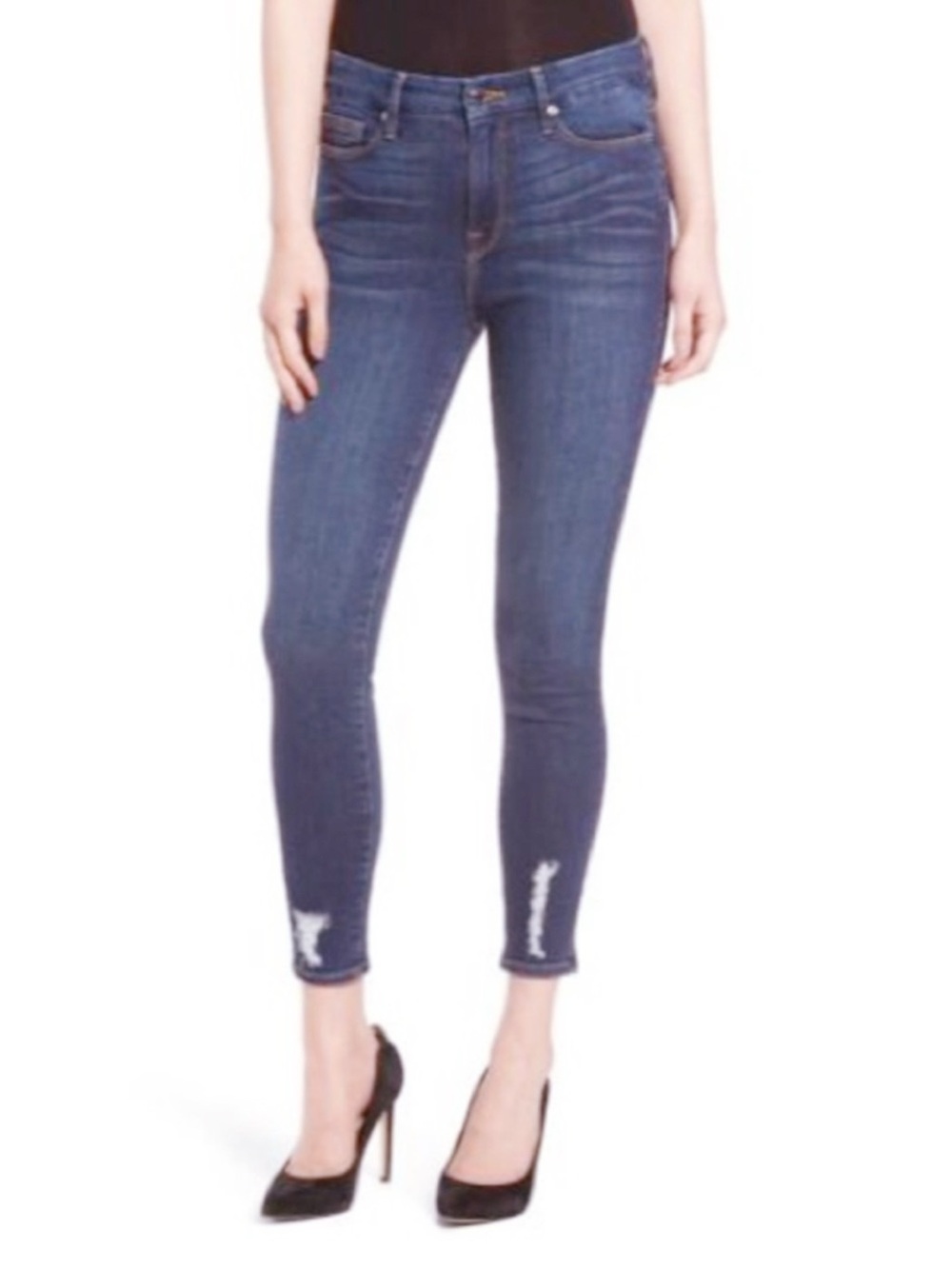 GOOD AMERICAN Good Legs High-Rise Skinny Jeans Distressed Ankle Size 16